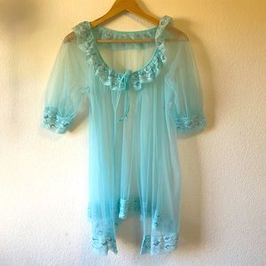 Vintage 60s ~ 70s Sheer Lace Trim Top